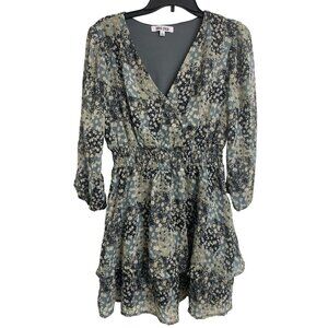 Mimi Chica Size L Floral Patchwork Sheer Smocked Midi Dress Feminine